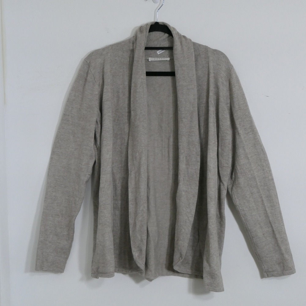 Cyrus Womens Cardigan XL Tan Open Front Shawl Collar Minimalist 914639‎